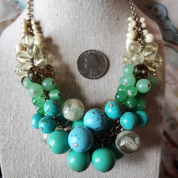 Lia Sophia Laguna Regatta Beaded Bauble Beaded Necklace Faux Jade Turquoise - Picture 6 of 11